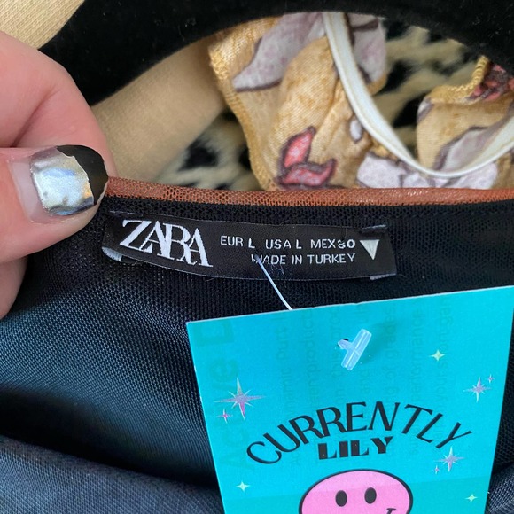 Zara Abstract Mesh Long Sleeve Knee Length Shift Dress Black Large - Picture 2 of 5